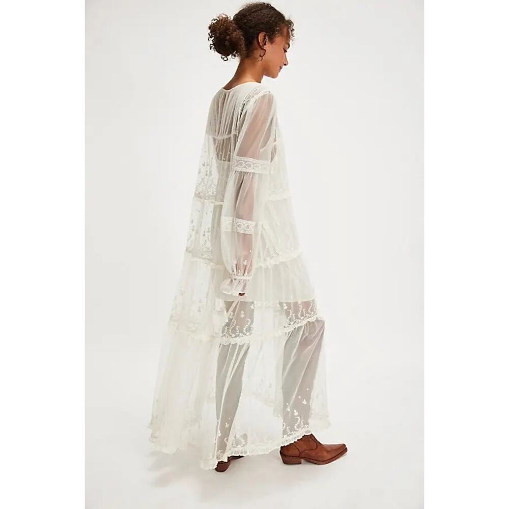 New Free People Stevie Sheer Lace Maxi Dress $228 X-SMALL Ivory Boho Embroidered - Picture 3 of 7
